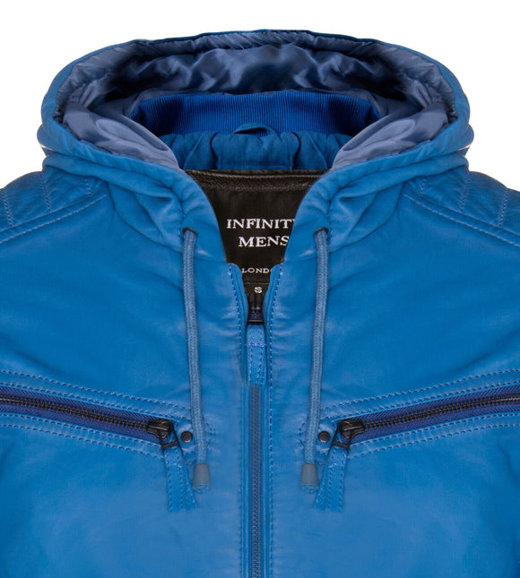 Mens Leather Hooded Retro Bomber Jacket - Skopje