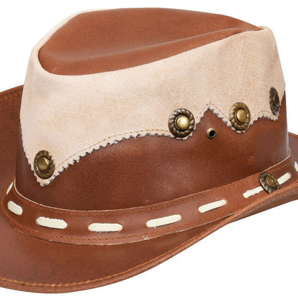 Australian Western Style Cowboy Outback Real Leather And Suede Aussie Bush Hat