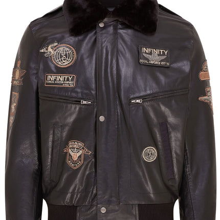 Mens Leather Bomber Jacket Air Force Badge Pilot Flying US Aviator Jacket