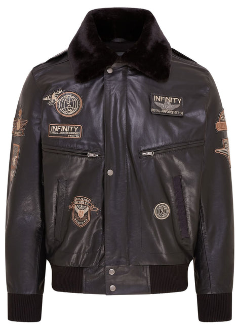 Mens Leather Bomber Jacket Air Force Badge Pilot Flying US Aviator Jacket