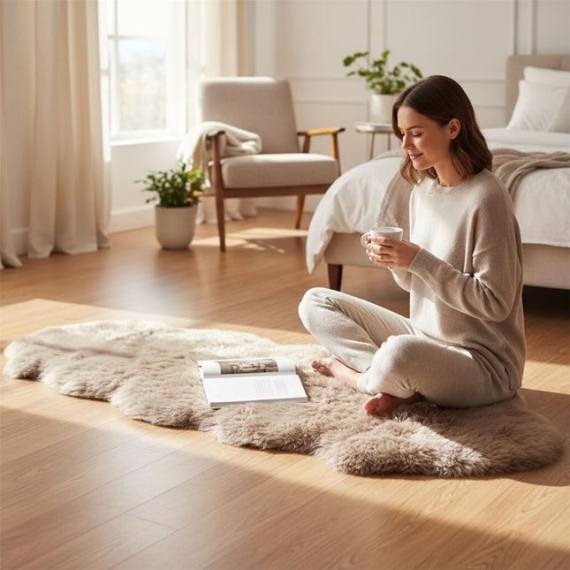 Genuine Sheepskin Mushroom Double Natural Fluffy Silky Soft Real Wool Rug