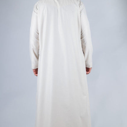 Men's Beige Thobe Emirati Islamic Jubba Robe Eid Tassel Slim Fit