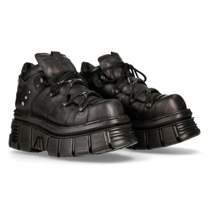 NEW ROCK 106N-S52 TOWER SHOES Metallic Black Leather Biker Punk Gothic Boots