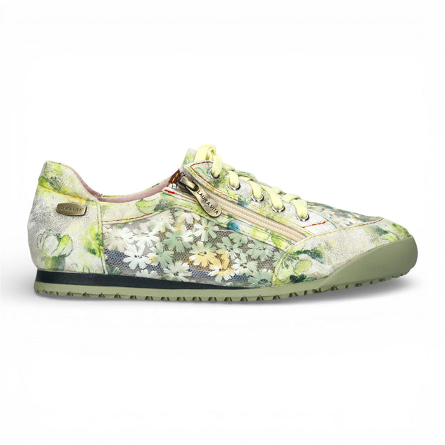 Laura Vita Women's Tivanao-05 Yellow Floral Leather Trainers Zip Sneaker Shoes