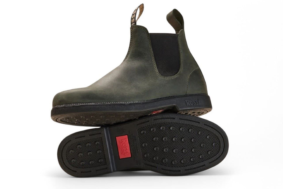 Rossi 607 Booma Moss Olive Green Leather Chelsea Boot