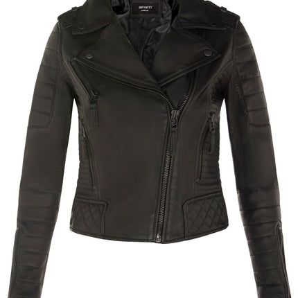 Womens Leather Quilted Vintage Brando Biker Jacket-Lusaka