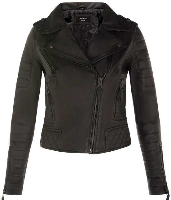 Womens Leather Quilted Vintage Brando Biker Jacket-Lusaka