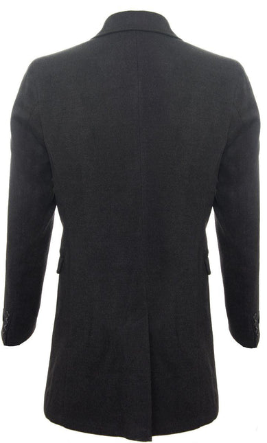 Men's Long Charcoal Wool Slim Fit Overcoat