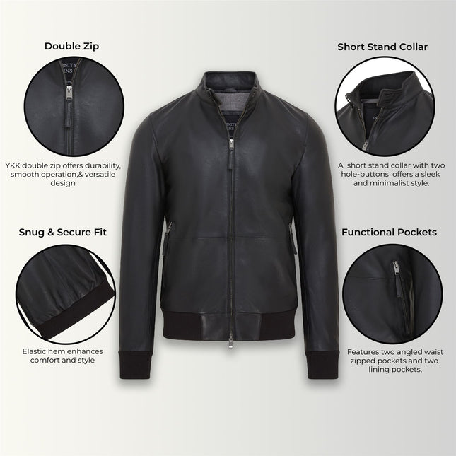Men's Retro Black Casual Leather Varsity Bomber Jacket