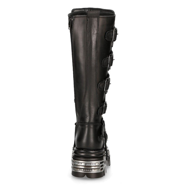 New Rock Knee High Black Leather Gothic Boots - 272-S1