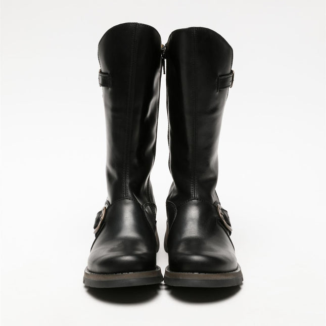 Fly London Womens Black Mes 2 Wedge Heel Buckle Mid-Calf Leather Zip Platform Boots