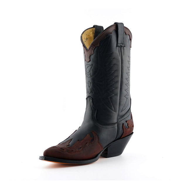 Grinders Unisex Black/Burgundy Leather Cowboy Boots - Arizona