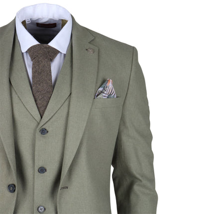 Men's Sage Green Tailor Fit 3 Piece Linen Summer Wedding Suit