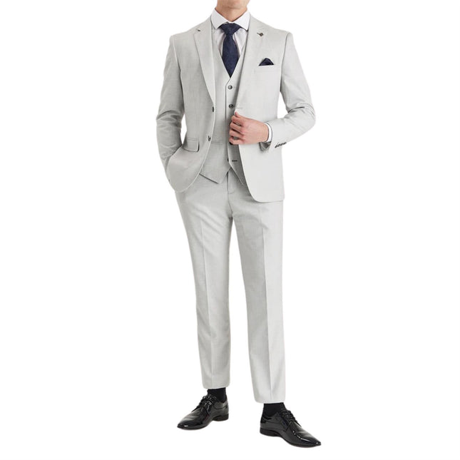 Men's Silver Lightweight Summer Wedding Party 3 Piece Suit