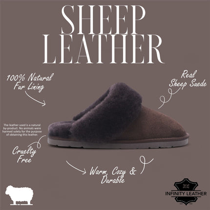 Women's Genuine Sheepskin Brown Suede Mule Winter Slippers - Luna