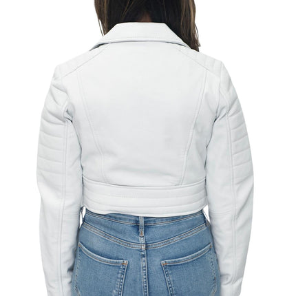 Womens Cropped Brando Leather Biker Jacket-Damascus