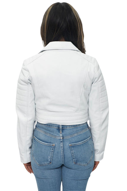 Womens Cropped Brando Leather Biker Jacket-Damascus