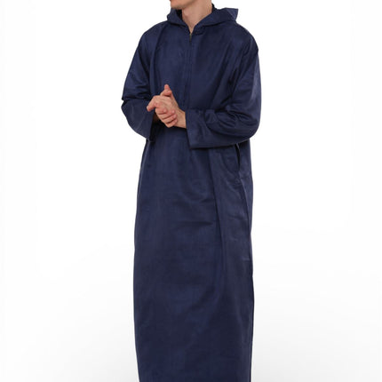 Men's Hooded Eid Navy Blue Moroccan Jubba Robe Ramadan Eid Thobe - HM12
