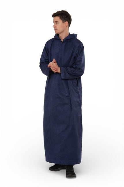 Men's Hooded Eid Navy Blue Moroccan Jubba Robe Ramadan Eid Thobe - HM12
