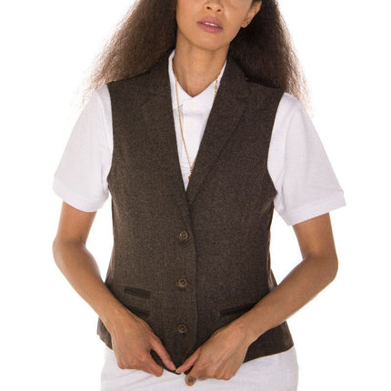 Womens Tweed 1920s Herringbone Brown Waistcoat