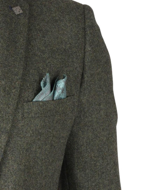 Men's Olive Green Wool Blend Tweed Formal Blazer