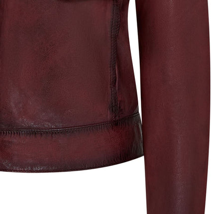 Womens Vintage Classic Lamb Leather Collared Biker Jacket