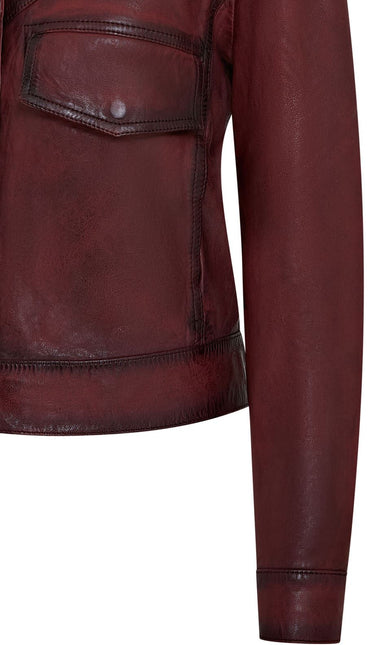 Womens Vintage Classic Lamb Leather Collared Biker Jacket