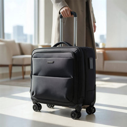 18" Black Wheeled Laptop Briefcase 1680D Polyester 4 Wheel Business Bag