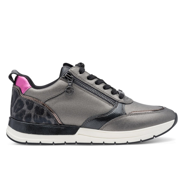 Tamaris Womens Pewter Silver Pink Fashion Lace-Up Zipped Sneakers Trainers