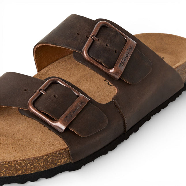Tamaris Men's Brown Leather Slip-On Footbed Slipper Sandals