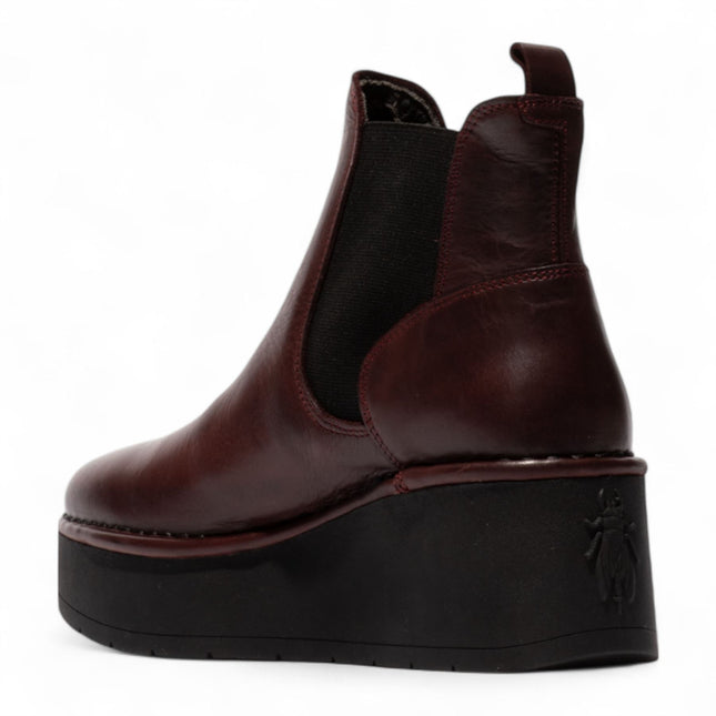 Fly London Womens Wine Red Hely268 Chelsea Leather Ankle Pull-On Platform Comfort Boots