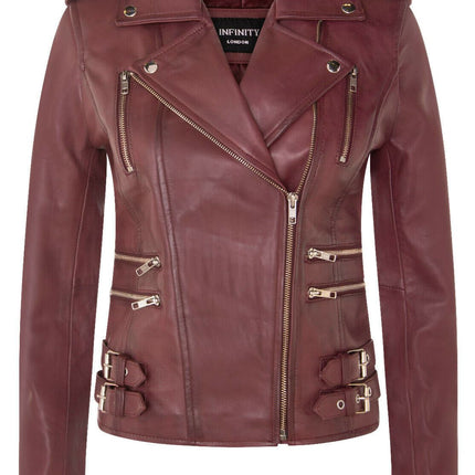 Womens Leather Brando Biker Jacket-Orlando