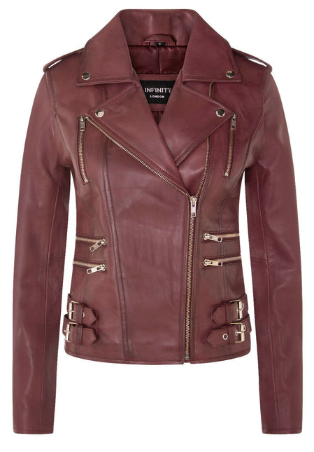 Womens Leather Brando Biker Jacket-Orlando