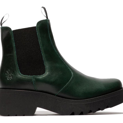 Fly London Womens Petrol Green Medi789 Wedged Chelsea Ankle Leather Platform Boots