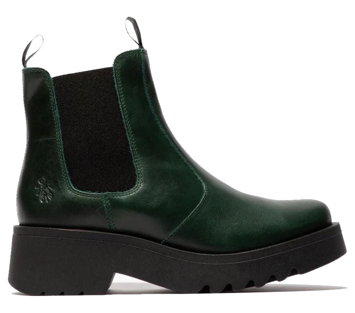 Fly London Womens Petrol Green Medi789 Wedged Chelsea Ankle Leather Platform Boots