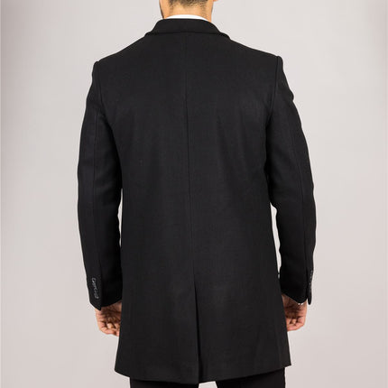 Men's Wool Blend Classic Collar Black Overcoat
