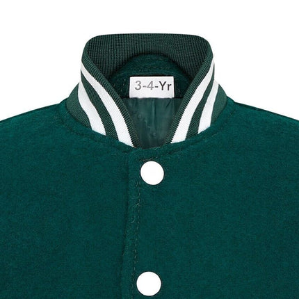 Kids Green Wool Varsity Bomber Jacket with Real Leather Sleeves