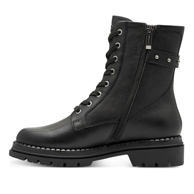 Tamaris Womens Fashion Black Leather Lace-Up Zip Combat Ankle Boots