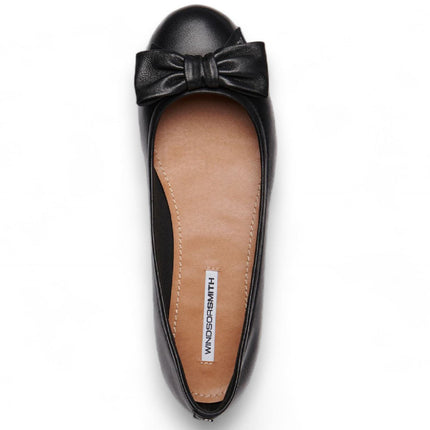 Windsorsmith Womens Black Leather Flat Shoes With Bow - Bunny