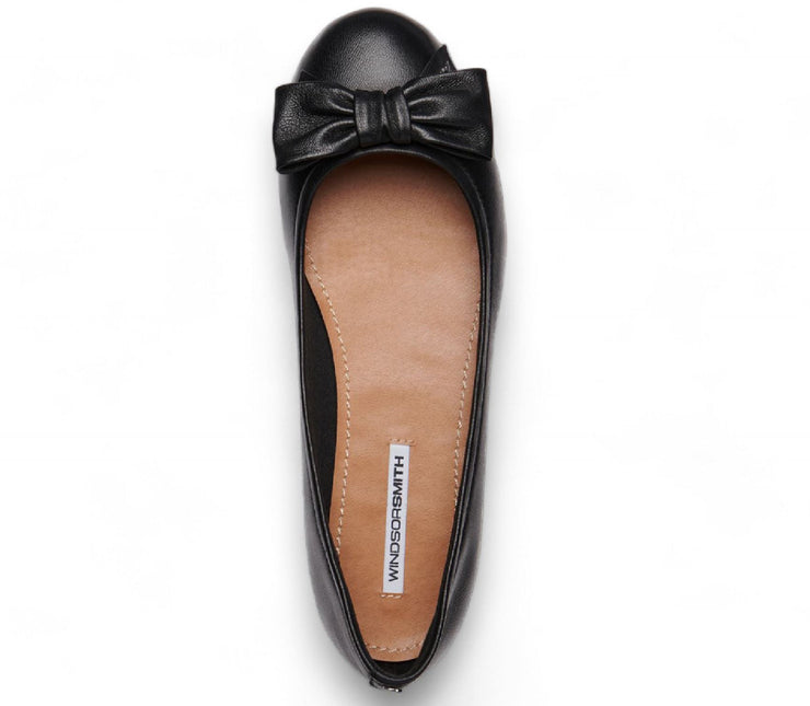 Windsorsmith Womens Black Leather Flat Shoes With Bow - Bunny