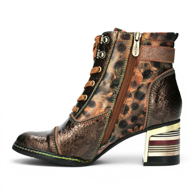 Laura Vita Women's Victorian Floral Bronze Leather Lace-Up Ankle Boots - Idcorao-10