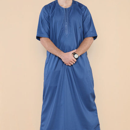 Mens Blue Thobe Jubba Islamic Arab Moroccan Saudi Zipped Kaftan Arab Robe
