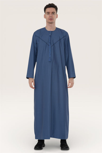 Men's Eid Blue Moroccan Thobe Robe Djellaba Ramadan Eid Jubba- HM10