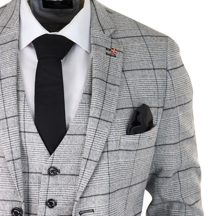 Mens 3 Piece Tweed Suit Grey Check Peaky Blinders 1920 Gatsby Wedding Suit