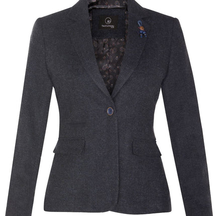 Womens Tweed 1920s Herringbone Navy Blazer