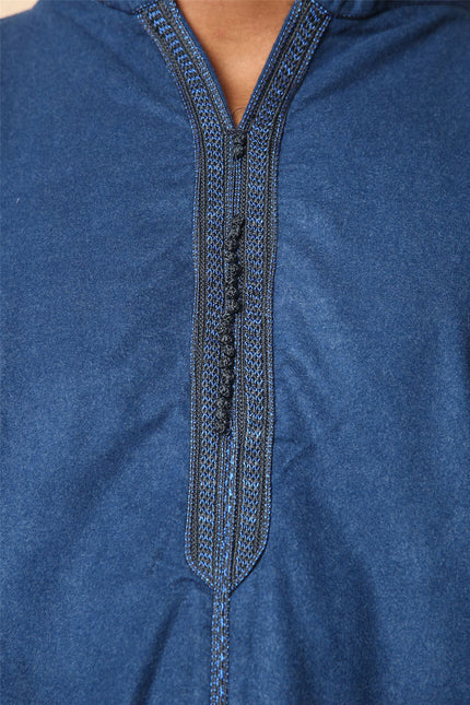 Men's Blue Hooded Moroccan Thobe Djellaba Jubba Robe Eid