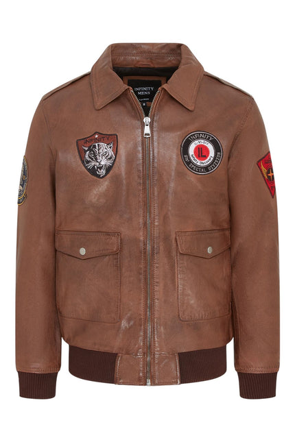 Men’s Tan Brown Leather Bomber G-1 Aviator Collar Jacket  - Maverick