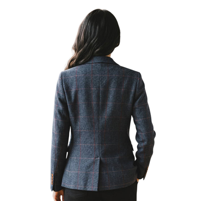 Women's Navy Tweed Blazer Tailored Formal Jacket - Madrid