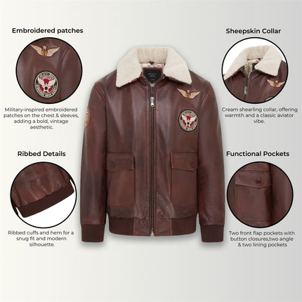 Men's Top Gun Air Force A2 Brown Aviator Bomber Cowhide Leather Jacket