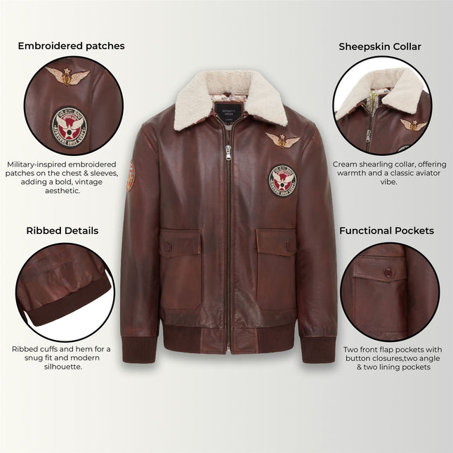 Men's Top Gun Air Force A2 Brown Aviator Bomber Cowhide Leather Jacket